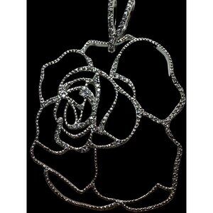 Whimsical 925 Silver Rose Flower Motif Pendant Marcasite FairyCore Romance Inspo